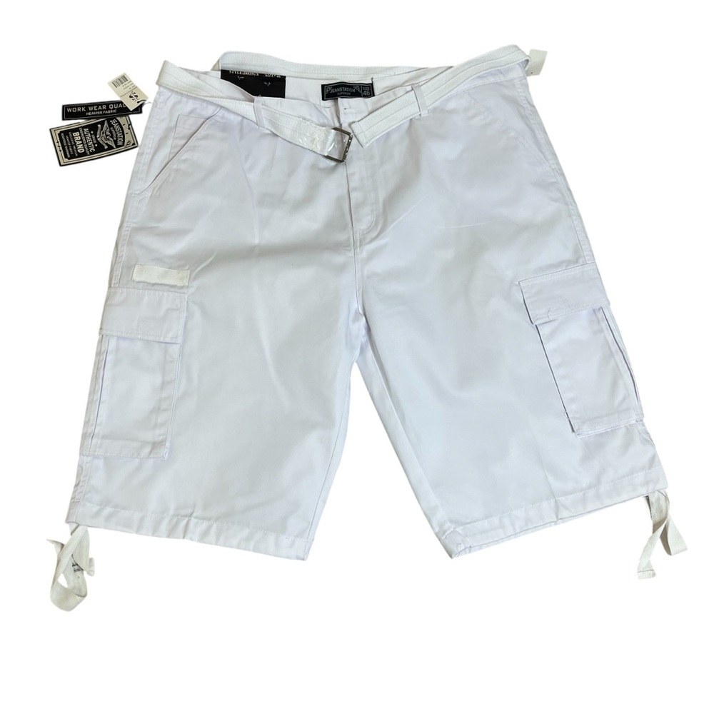 Men's Urban White Cargo Shorts with Utility Pockets and Belt Sz 46